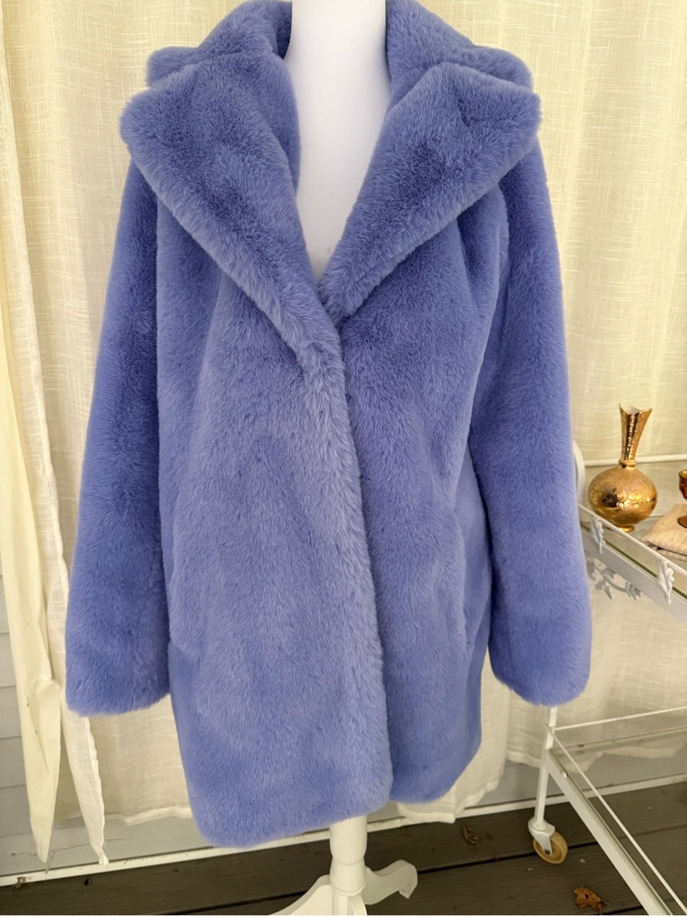Donna Salyers Fabulous Furs Faux Fur Coat L Periwinkle Blue Plush Oversized - Picture 3 of 16